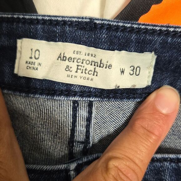 Abercrombie & Fitch Dark Denim Distressed Stretch Skinny Zipper Ankle Jeans 10 - Picture 5 of 10